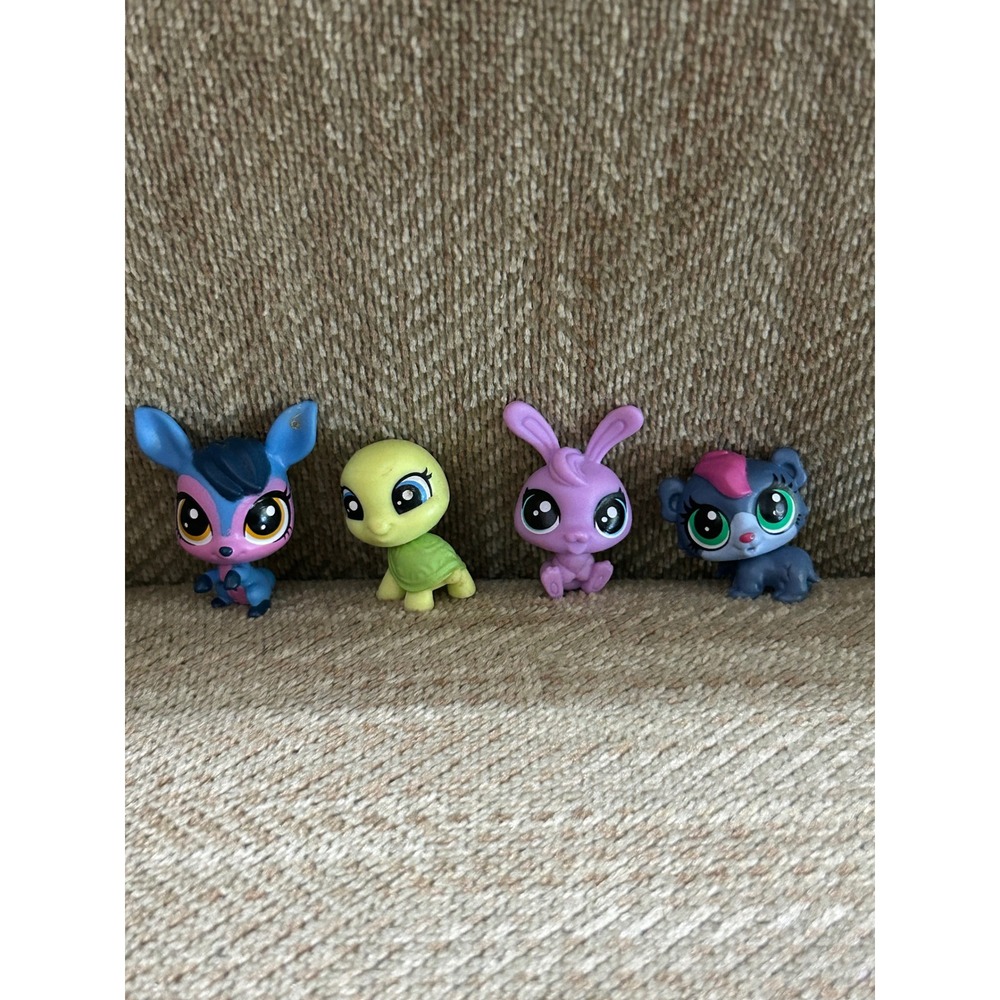 Littlest Pet Shop LPS Figure Lot Purple Bunny Green Turtle Blue Deer Bear 4pc